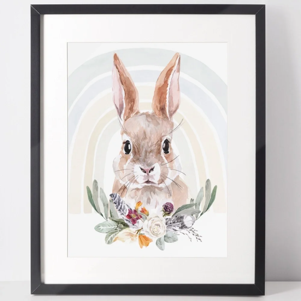 Watercolor Floral Bunny Wall Art Illustration Print Poster Card Unframed - Picture 3 of 14